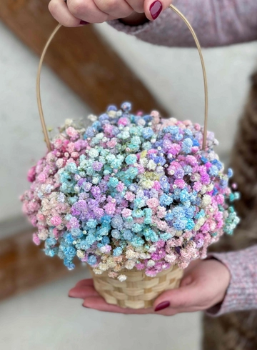 Корзинка с гипсофилой  «Радуга»  от интернет-магазина цветов в 